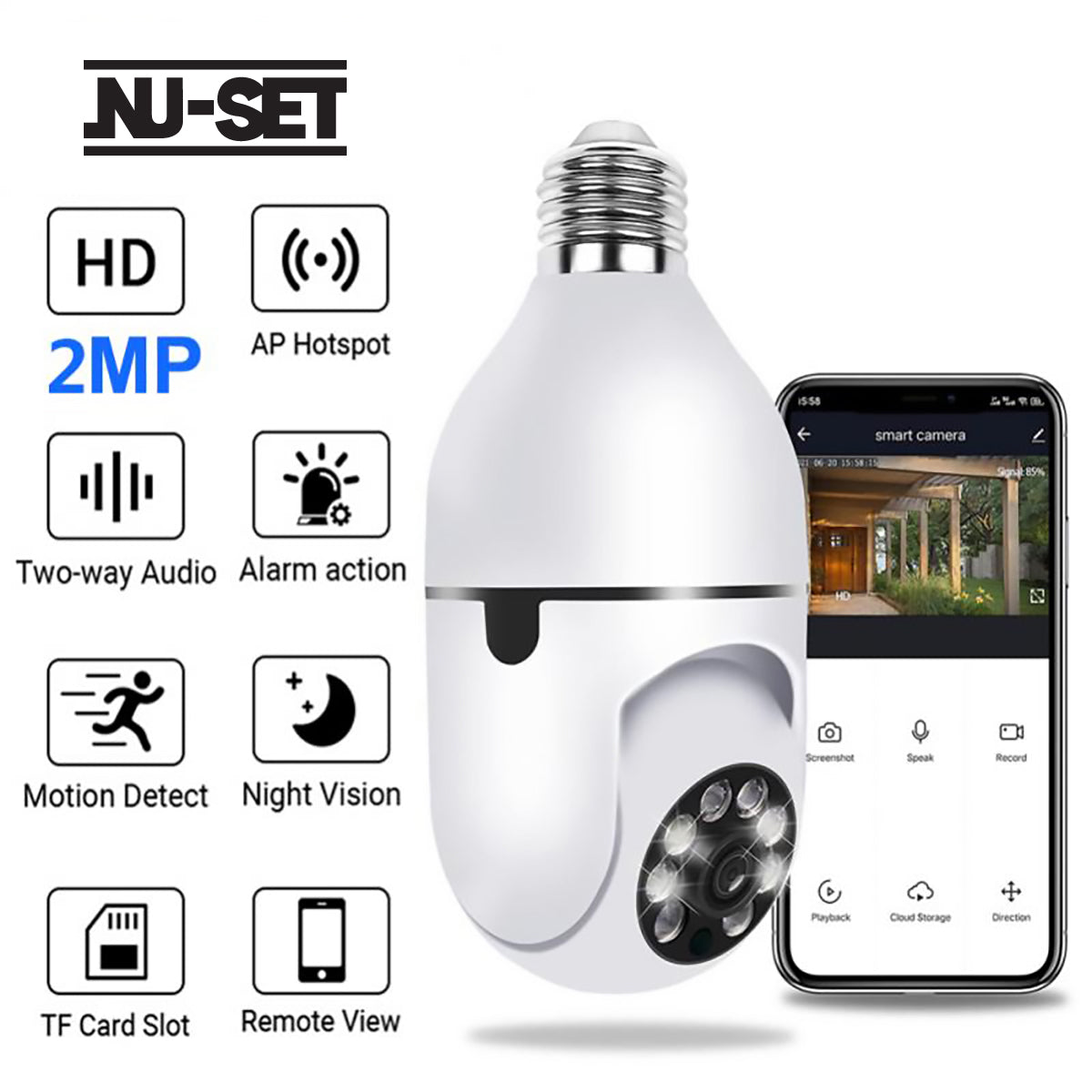 NUSET Smart WiFi Camera, E26 Bulb Security Camera Pan-Tilt – NU-SET